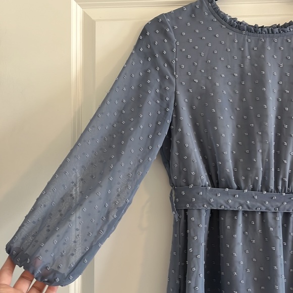 • Blue Swiss Dot Midi Dress • - Picture 2 of 3